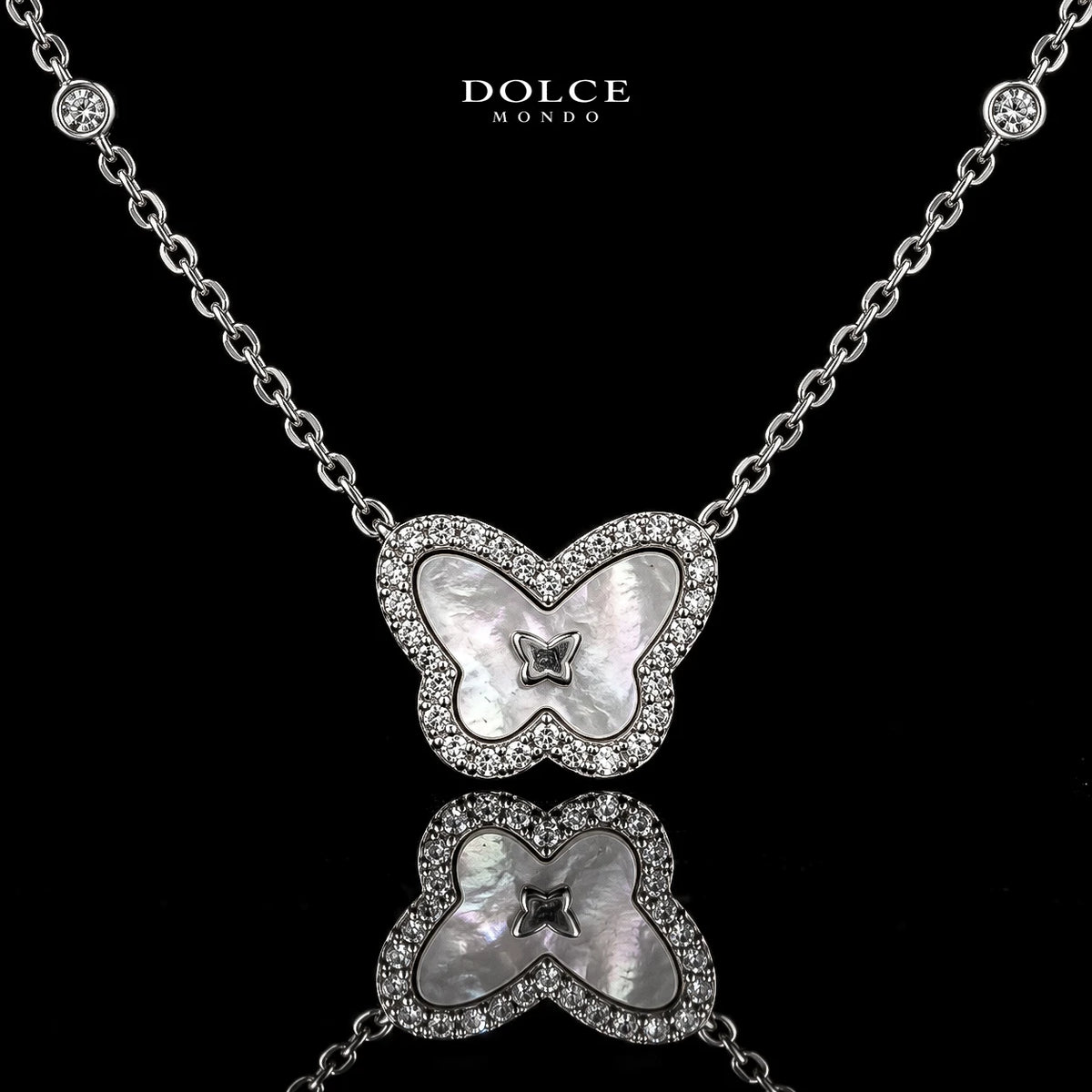 Dolce Mondo Basma White 925 Silver Pendant Necklace in High Quality Zircon Stones - Premium Rhodium Plated