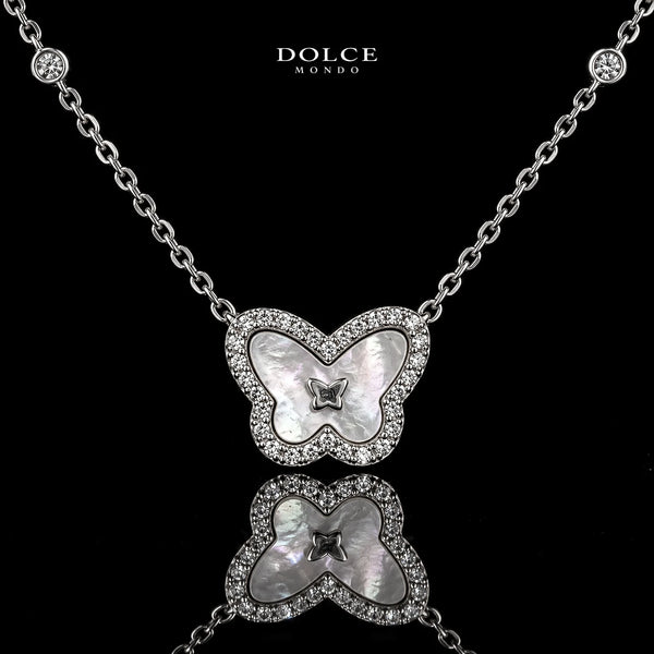 Dolce Mondo Basma White 925 Silver Pendant Necklace in High Quality Zircon Stones - Premium Rhodium Plated
