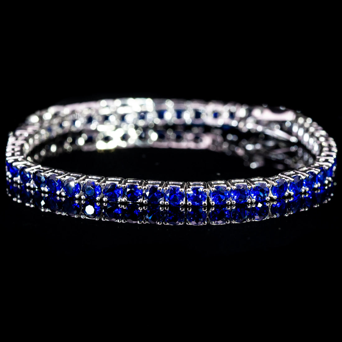 Dolce Mondo Tennis Bracelet 3mm Royal Blue Simulated Diamond Stone in Pure 925 Sterling Silver