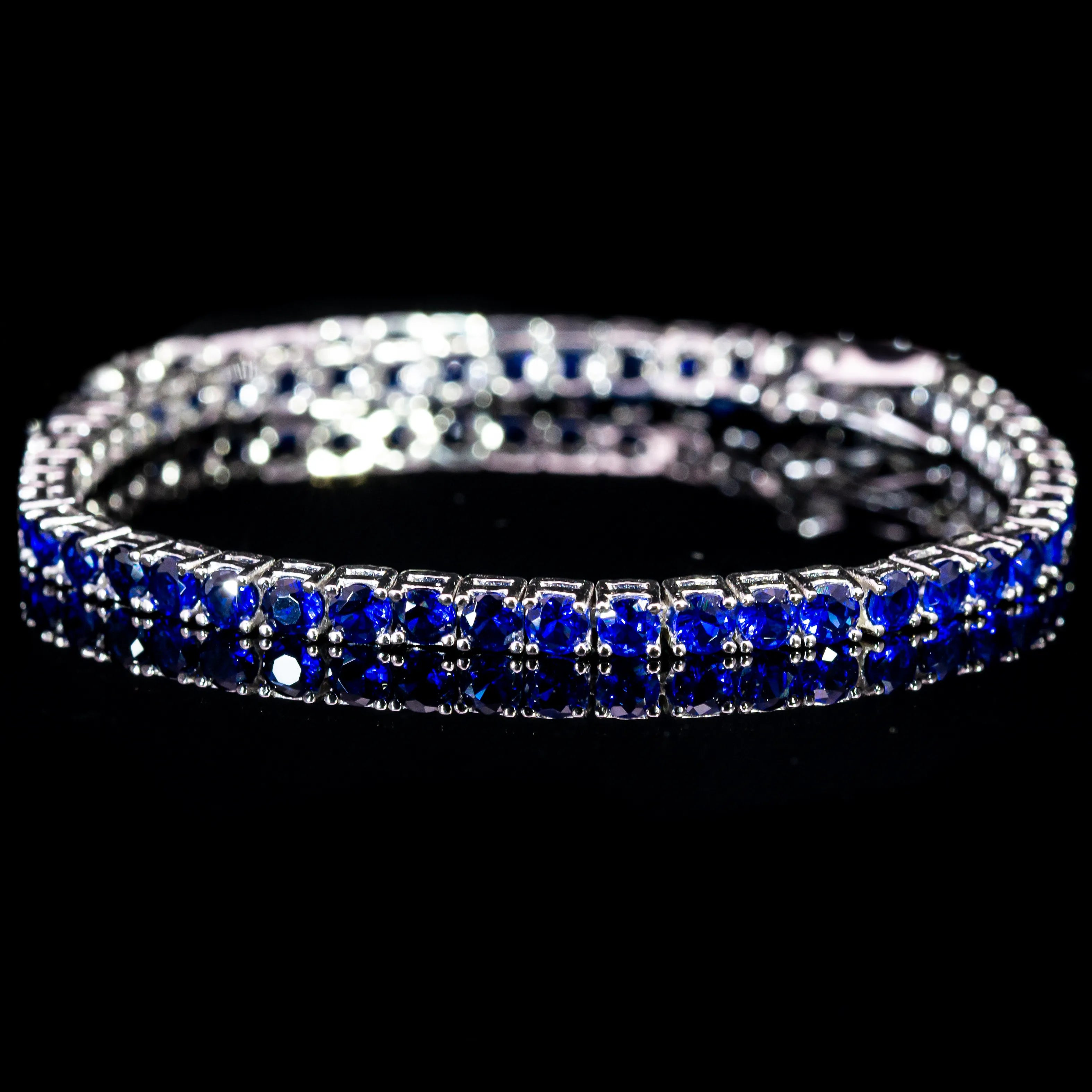 Dolce Mondo Tennis Bracelet 3mm Royal Blue Simulated Diamond Stone in Pure 925 Sterling Silver