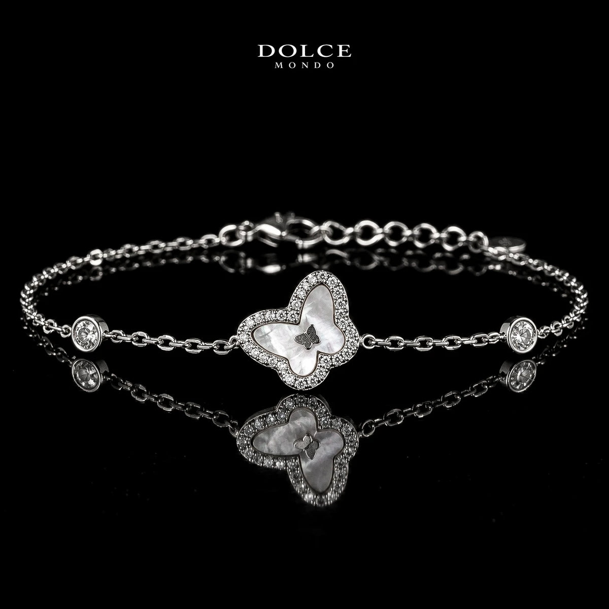 Dolce Mondo Basma White 925 Silver Bracelet in High Quality Zircon Stones - Premium Rhodium Plated