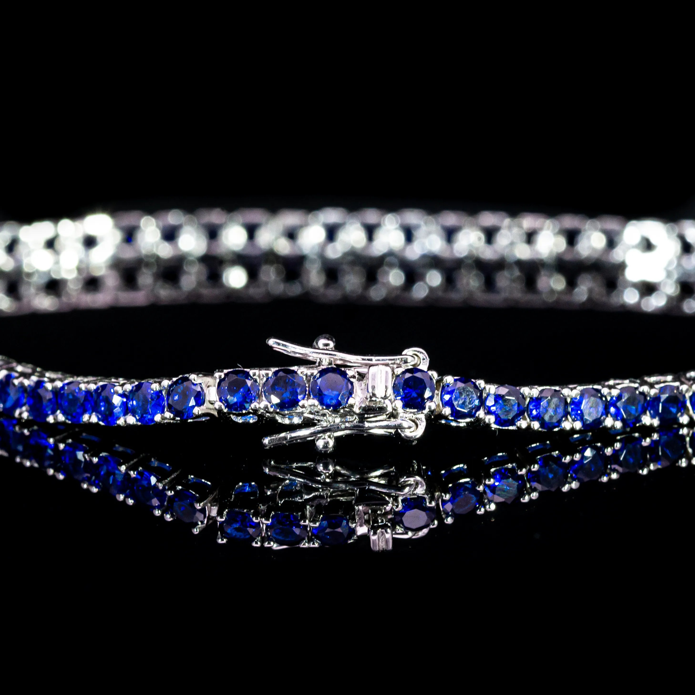 Dolce Mondo Tennis Bracelet 3mm Royal Blue Simulated Diamond Stone in Pure 925 Sterling Silver