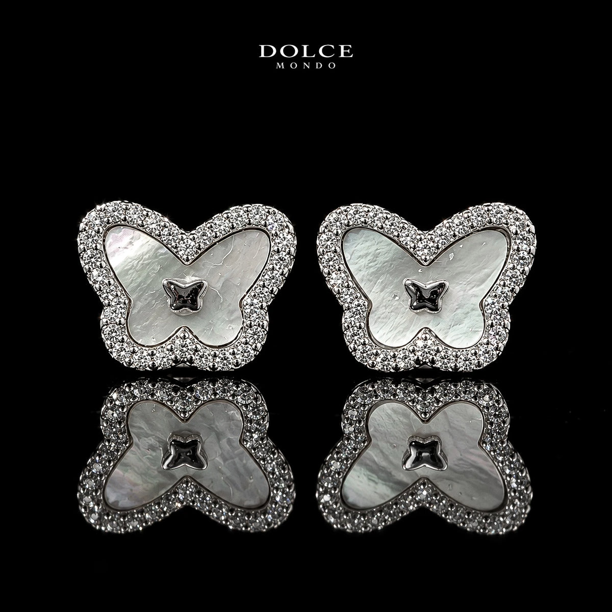 Dolce Mondo Basma White 925 Silver Stud Earrings in High Quality Zircon Stones - Premium Rhodium Plated