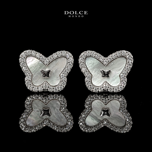 Dolce Mondo Basma White 925 Silver Stud Earrings in High Quality Zircon Stones - Premium Rhodium Plated