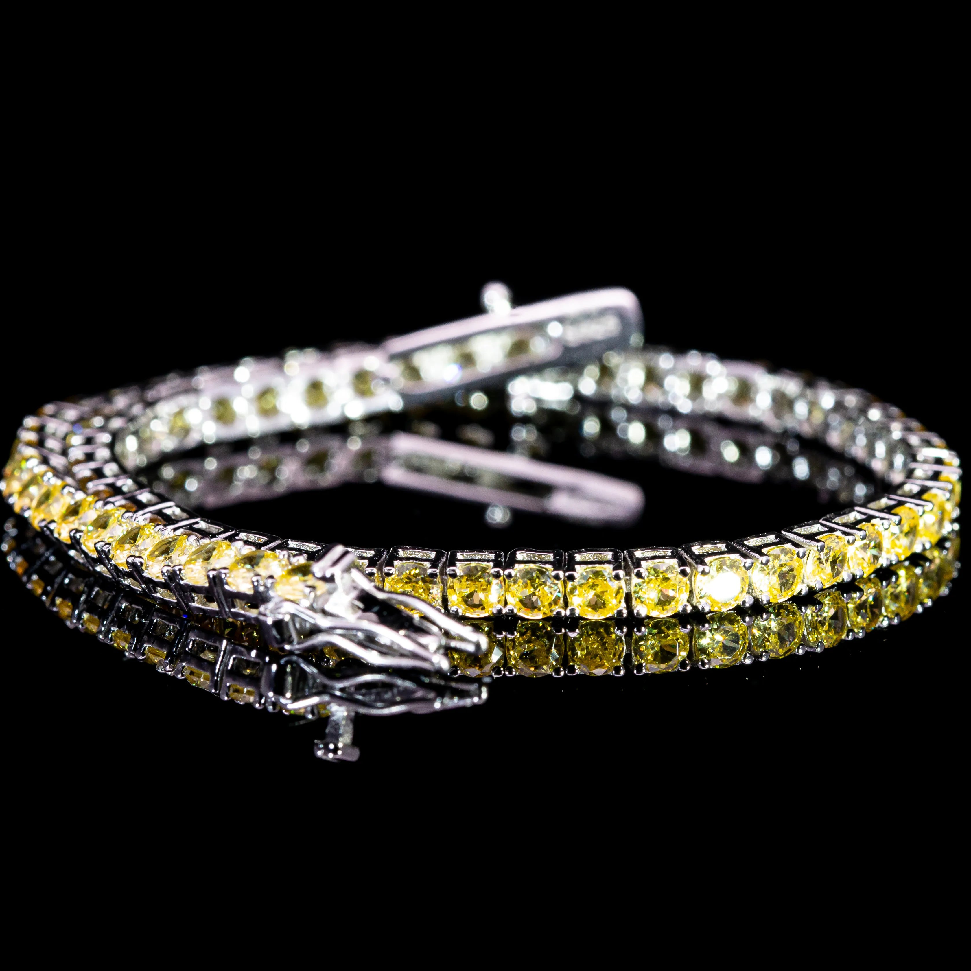 Dolce Mondo Tennis Bracelet 3mm Golden Yellow Simulated Diamond Stone in Pure 925 Sterling Silver