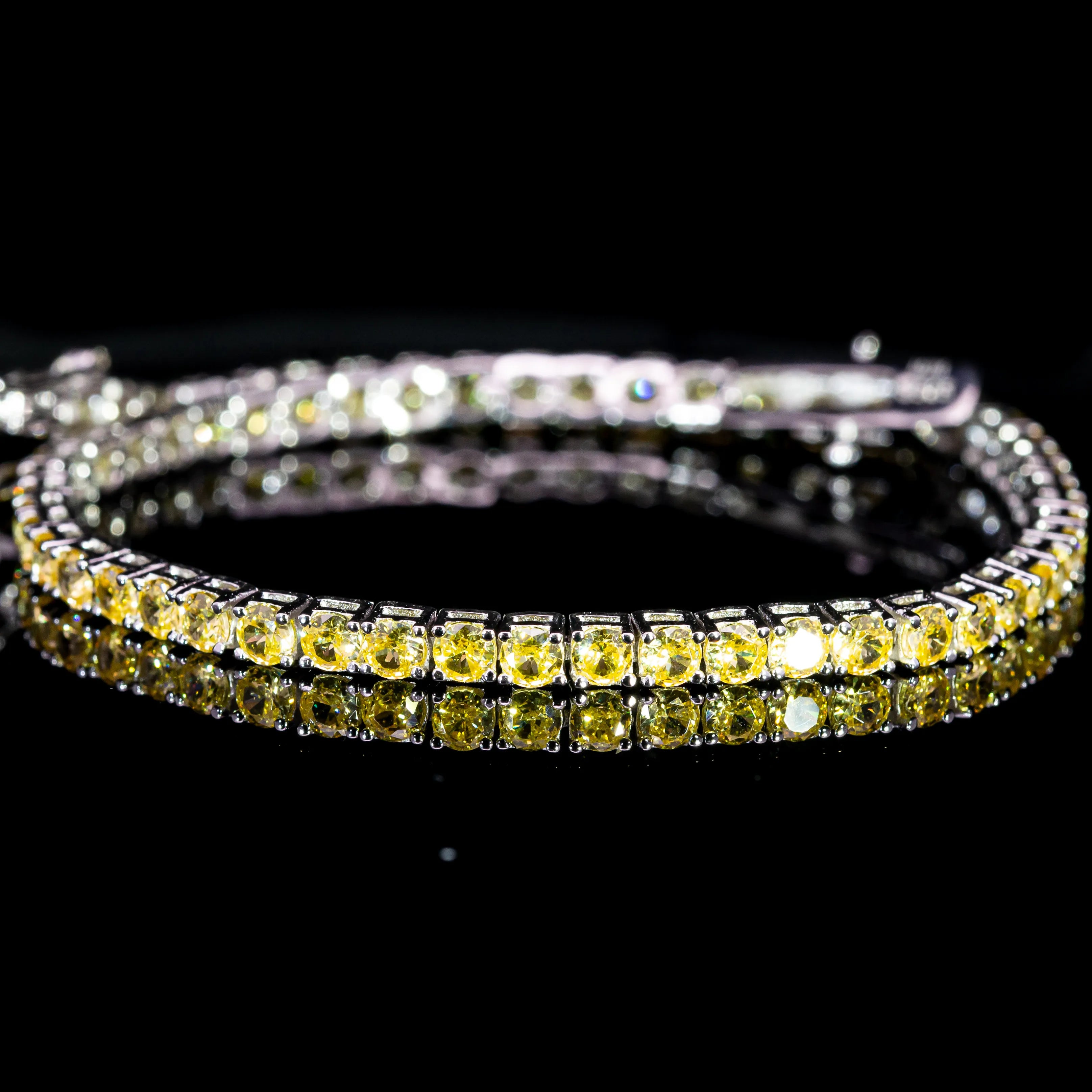Dolce Mondo Tennis Bracelet 3mm Golden Yellow Simulated Diamond Stone in Pure 925 Sterling Silver