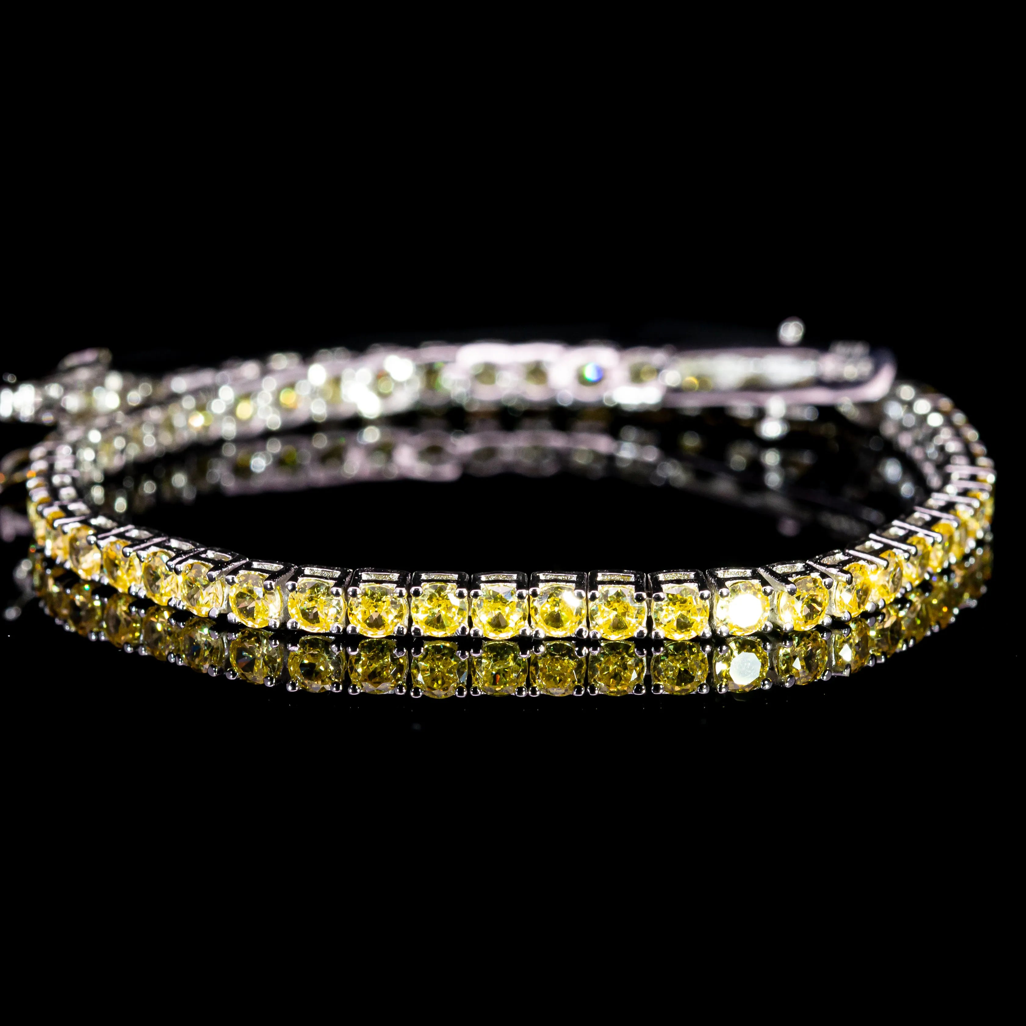 Dolce Mondo Tennis Bracelet 3mm Golden Yellow Simulated Diamond Stone in Pure 925 Sterling Silver