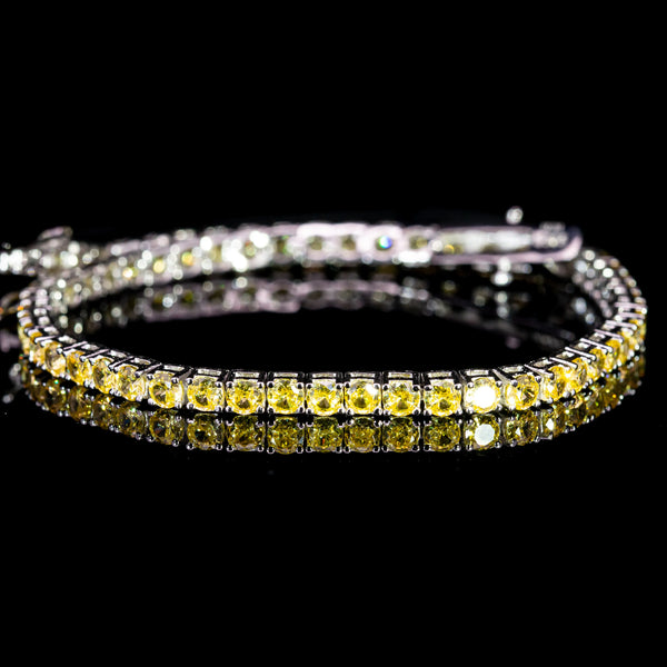 Dolce Mondo Tennis Bracelet 3mm Golden Yellow Simulated Diamond Stone in Pure 925 Sterling Silver