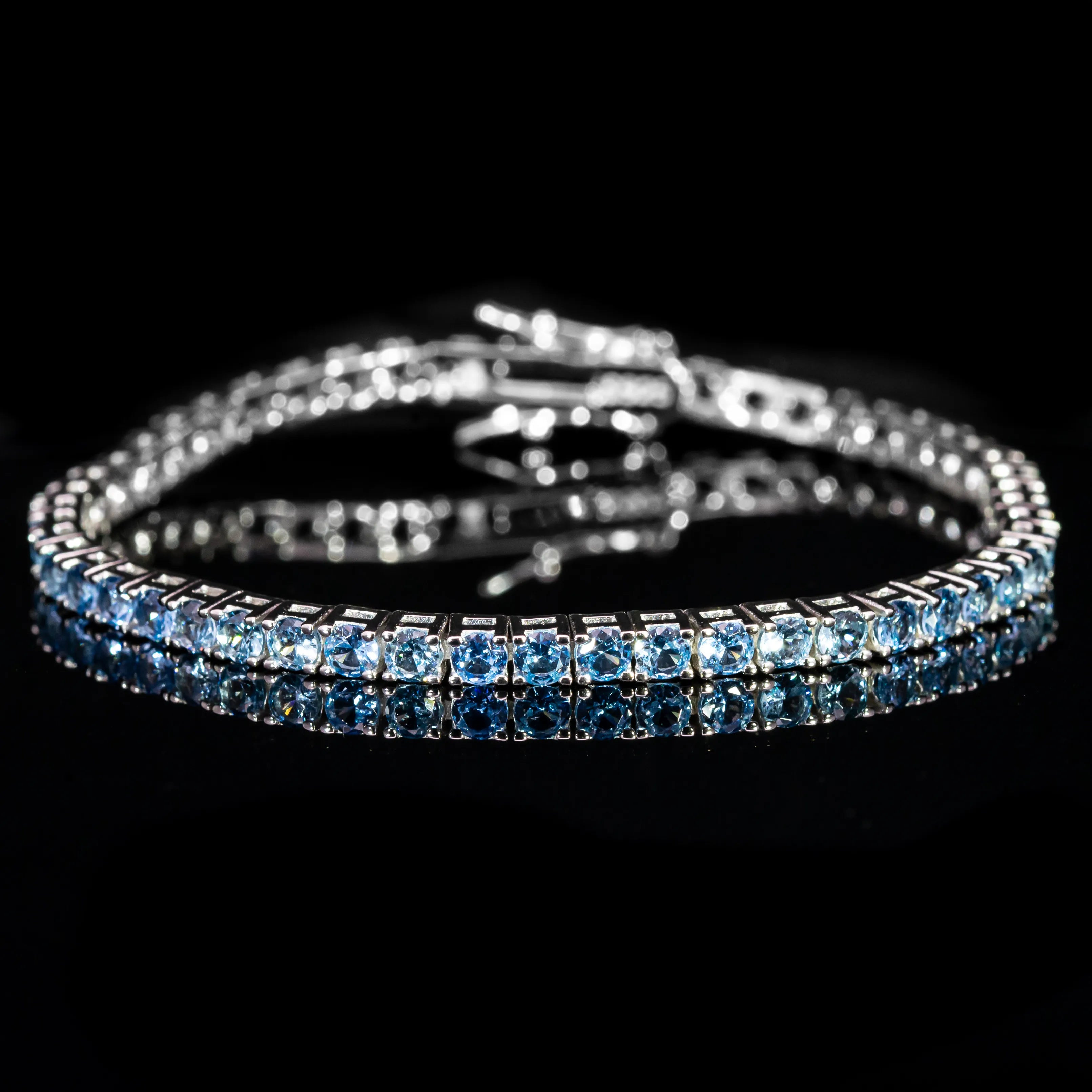 Dolce Mondo Tennis Bracelet 2.5mm & 3mm Sky Blue Simulated Diamond Stone in Pure 925 Sterling Silver