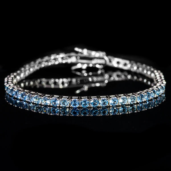 Dolce Mondo Tennis Bracelet 2.5mm & 3mm Sky Blue Simulated Diamond Stone in Pure 925 Sterling Silver