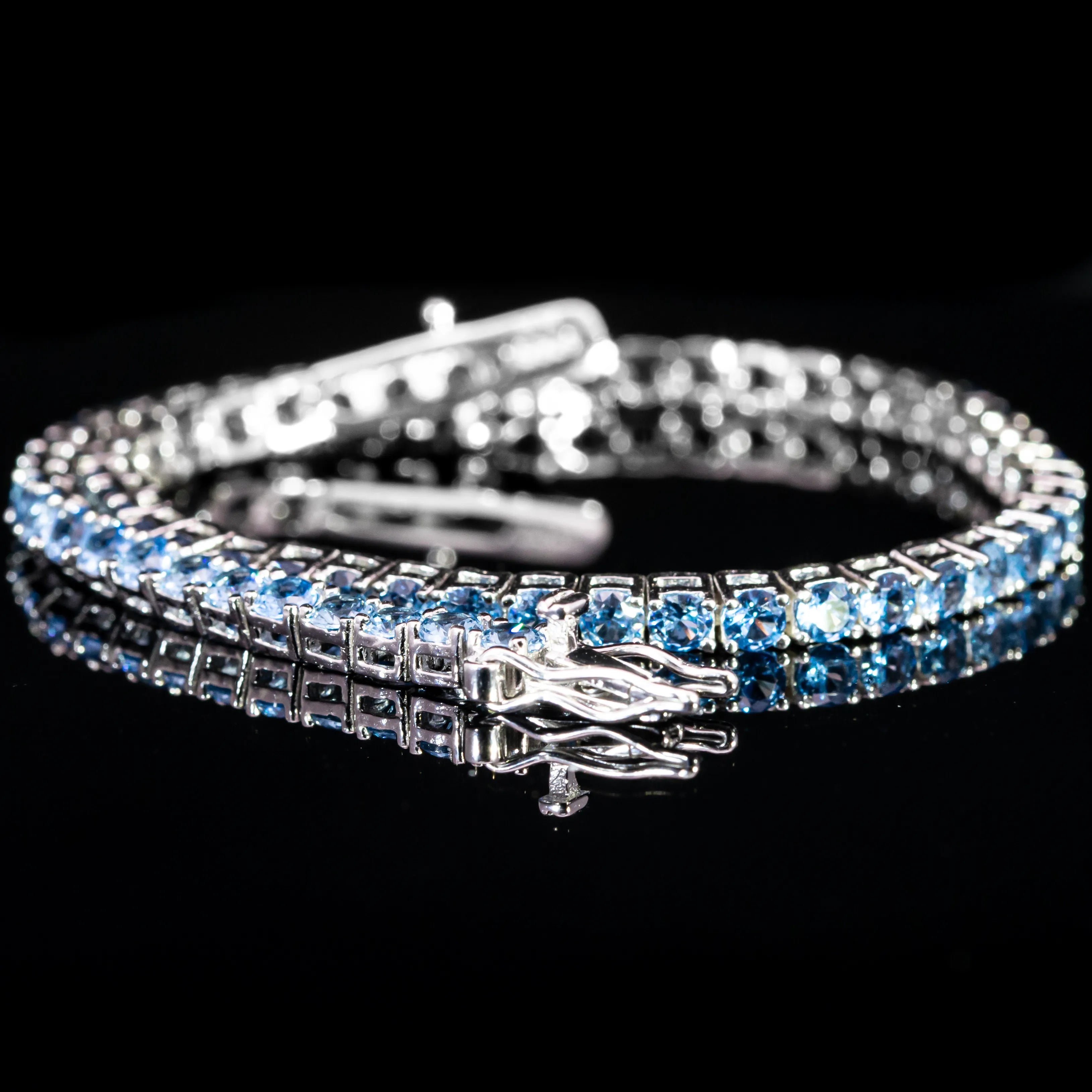 Dolce Mondo Tennis Bracelet 2.5mm & 3mm Sky Blue Simulated Diamond Stone in Pure 925 Sterling Silver