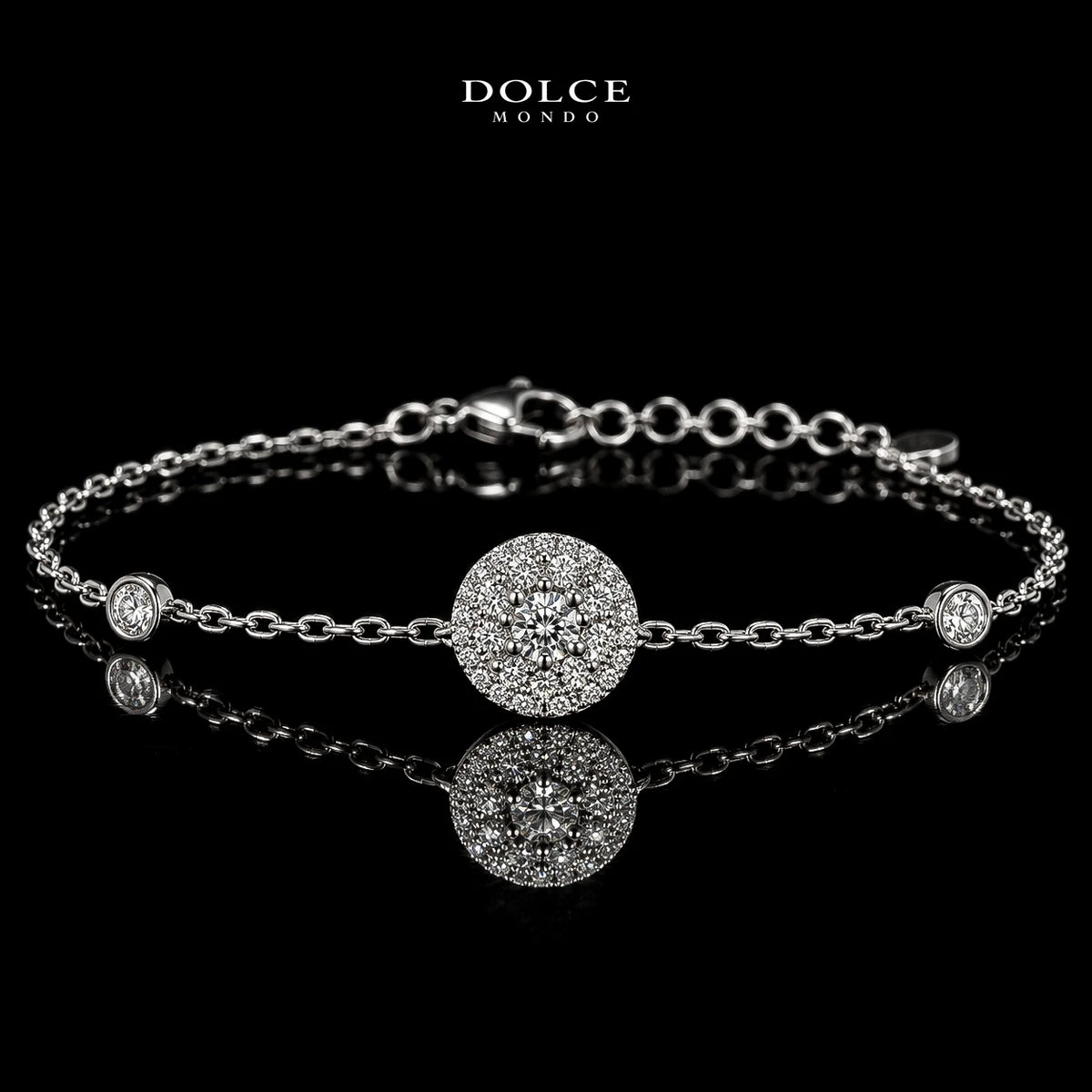Dolce Mondo Amina White 925 Silver Bracelet in High Quality Zircon Stones - Premium Rhodium Plated