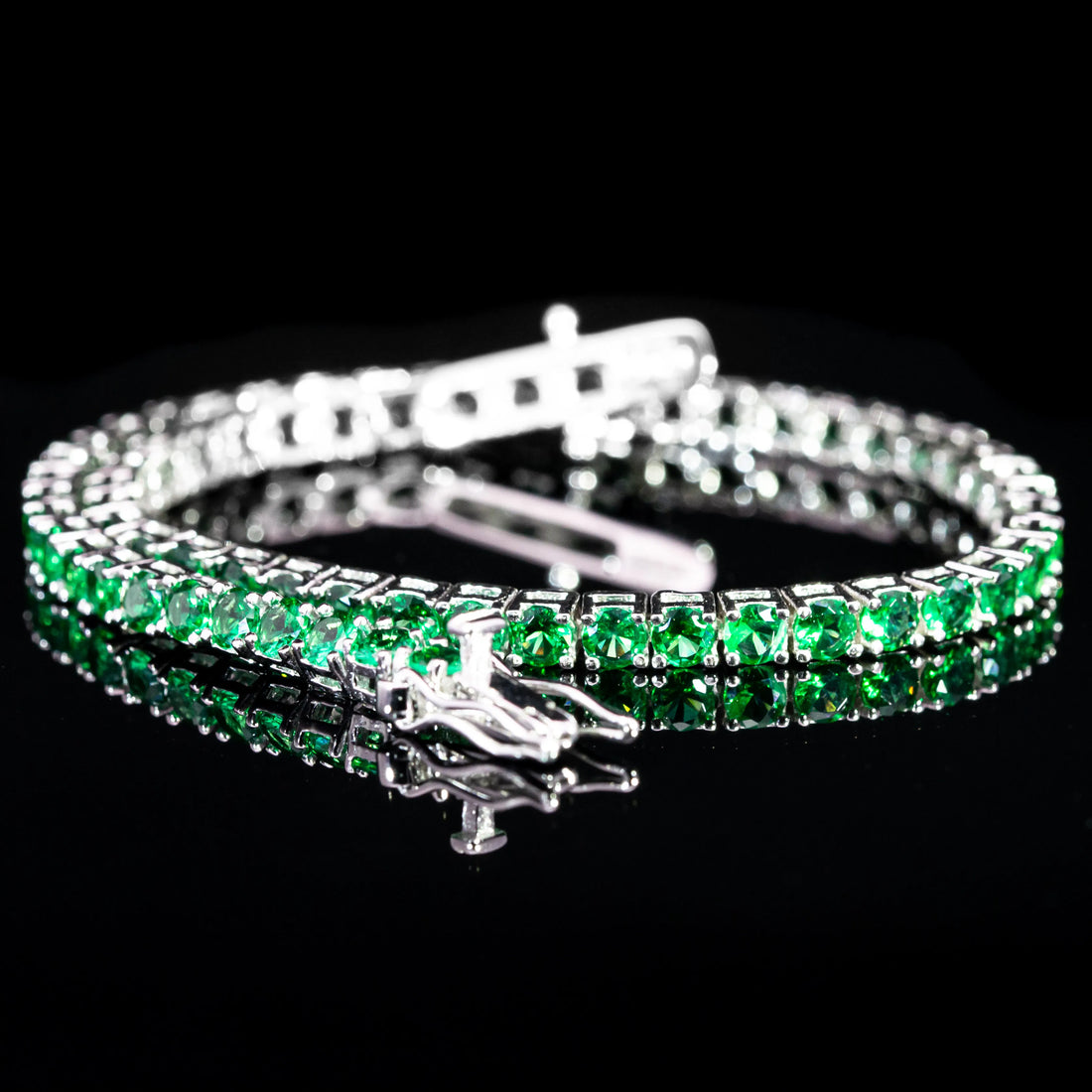 Dolce Mondo Tennis Bracelet 3mm Emerald Green Simulated Diamond Stone in Pure 925 Sterling Silver
