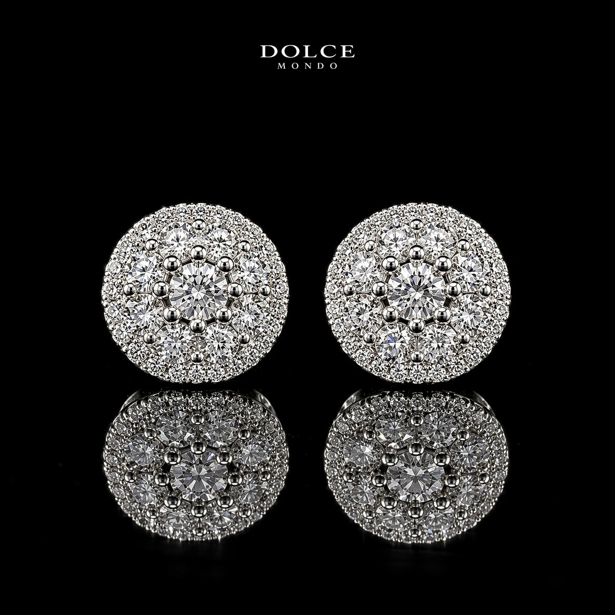 Dolce Mondo Amina White 925 Silver Stud Earrings in High Quality Zircon Stones - Premium Rhodium Plated