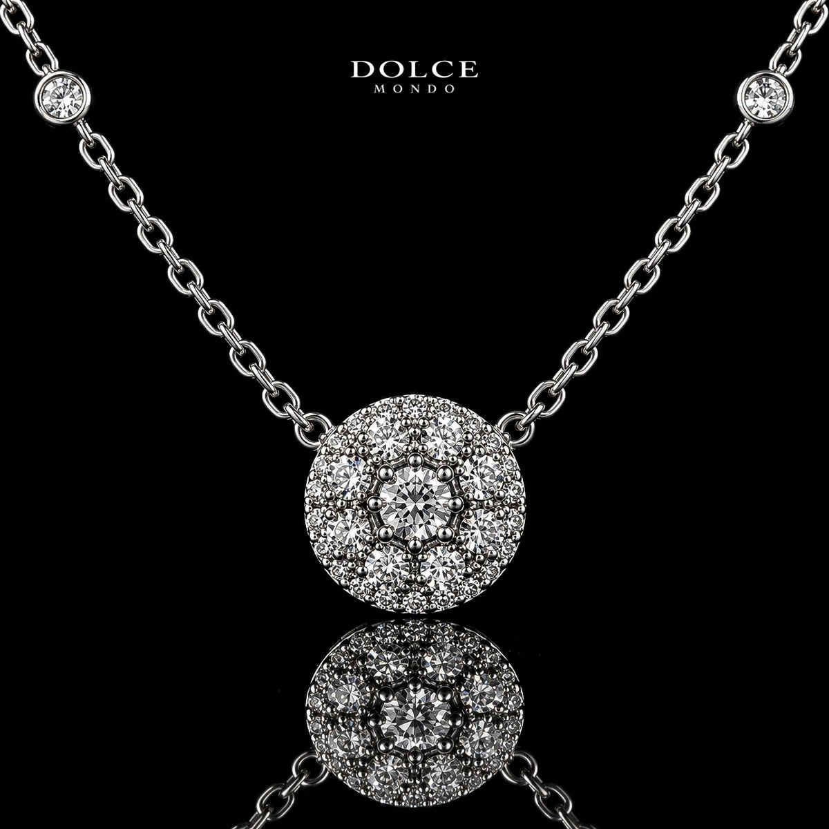 Dolce Mondo Amina White 925 Silver Pendant Necklace in High Quality Zircon Stones - Premium Rhodium Plated