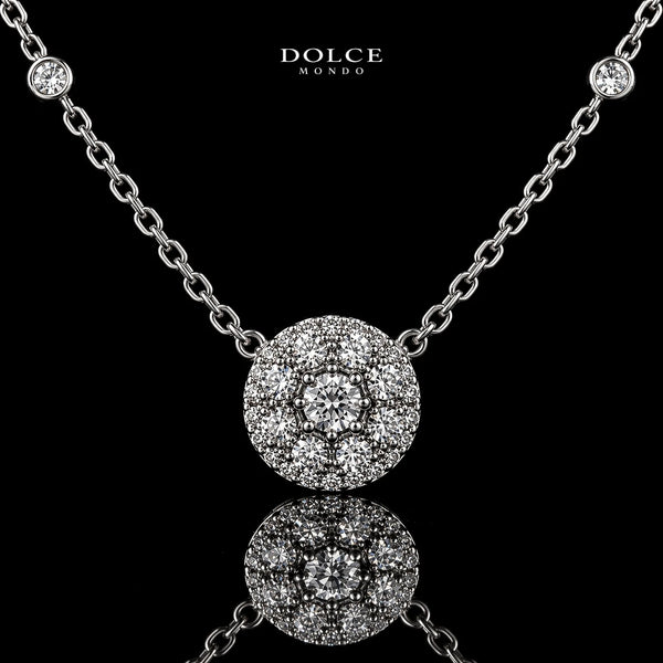 Dolce Mondo Amina White 925 Silver Pendant Necklace in High Quality Zircon Stones - Premium Rhodium Plated