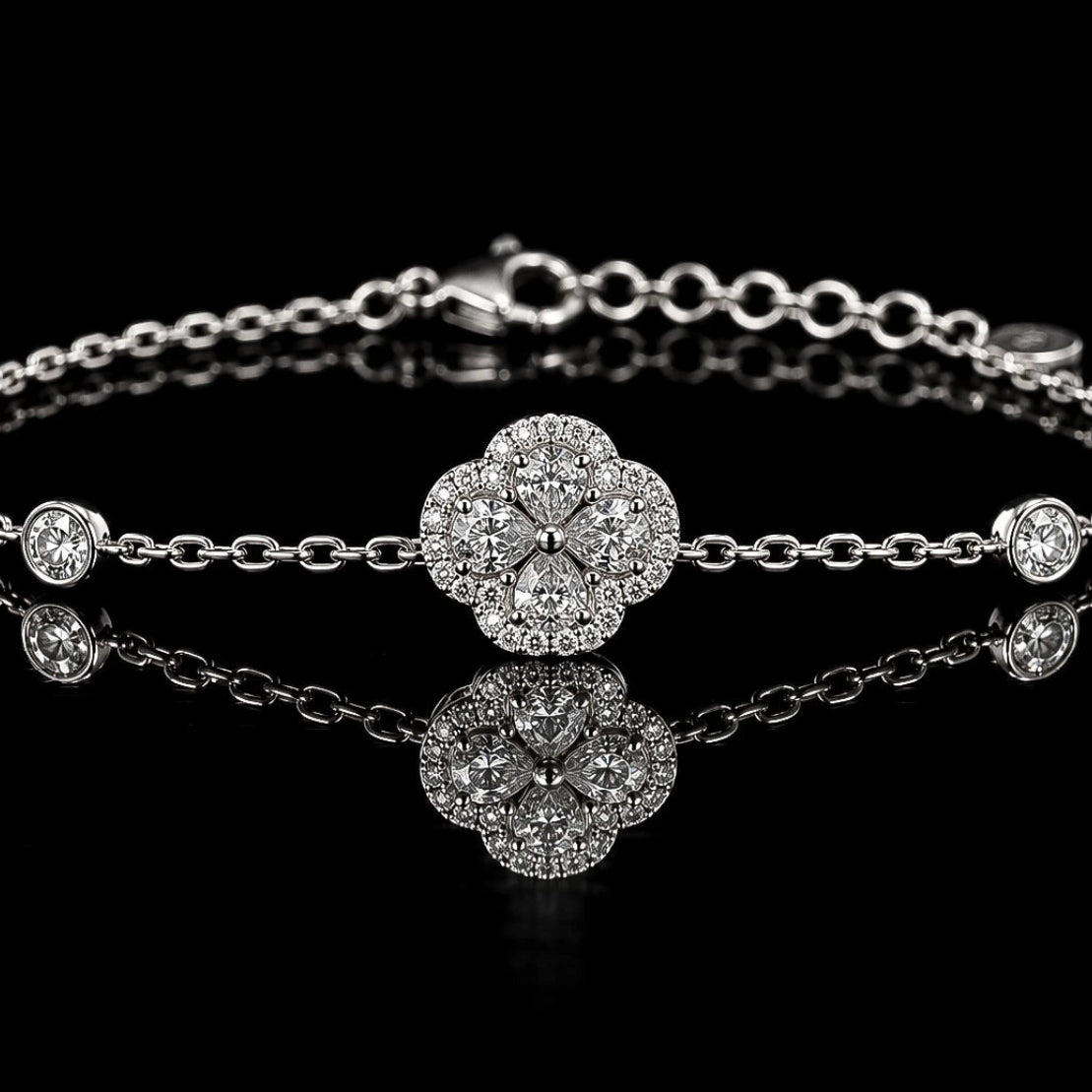Dolce Mondo Ruba White 925 Silver Bracelet in High Quality Zircon Stones - Premium Rhodium Plated