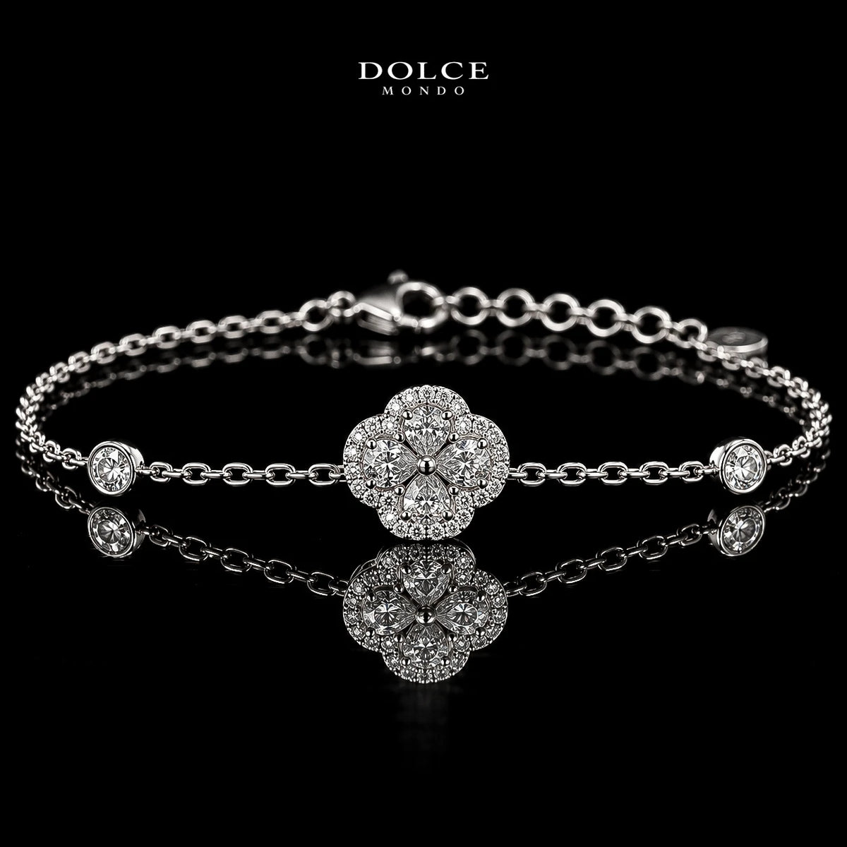 Dolce Mondo Ruba White 925 Silver Bracelet in High Quality Zircon Stones - Premium Rhodium Plated