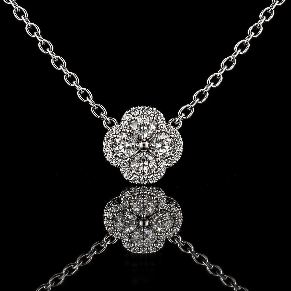 Dolce Mondo Ruba White 925 Silver Pendant Necklace in High Quality Zircon Stones - Premium Rhodium Plated