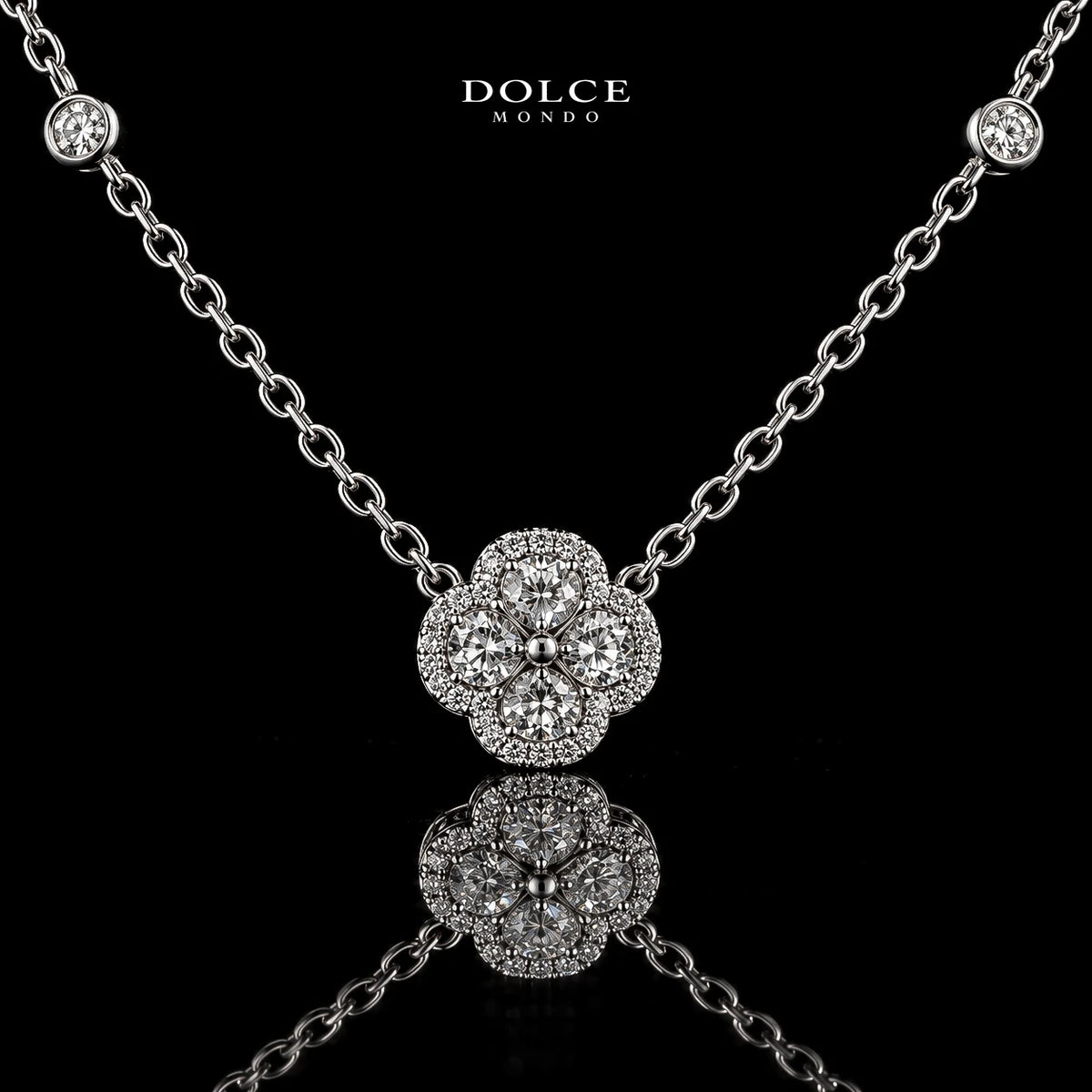 Dolce Mondo Ruba White 925 Silver Pendant Necklace in High Quality Zircon Stones - Premium Rhodium Plated