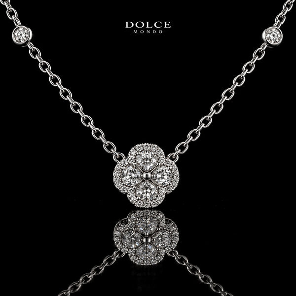 Dolce Mondo Ruba White 925 Silver Pendant Necklace in High Quality Zircon Stones - Premium Rhodium Plated