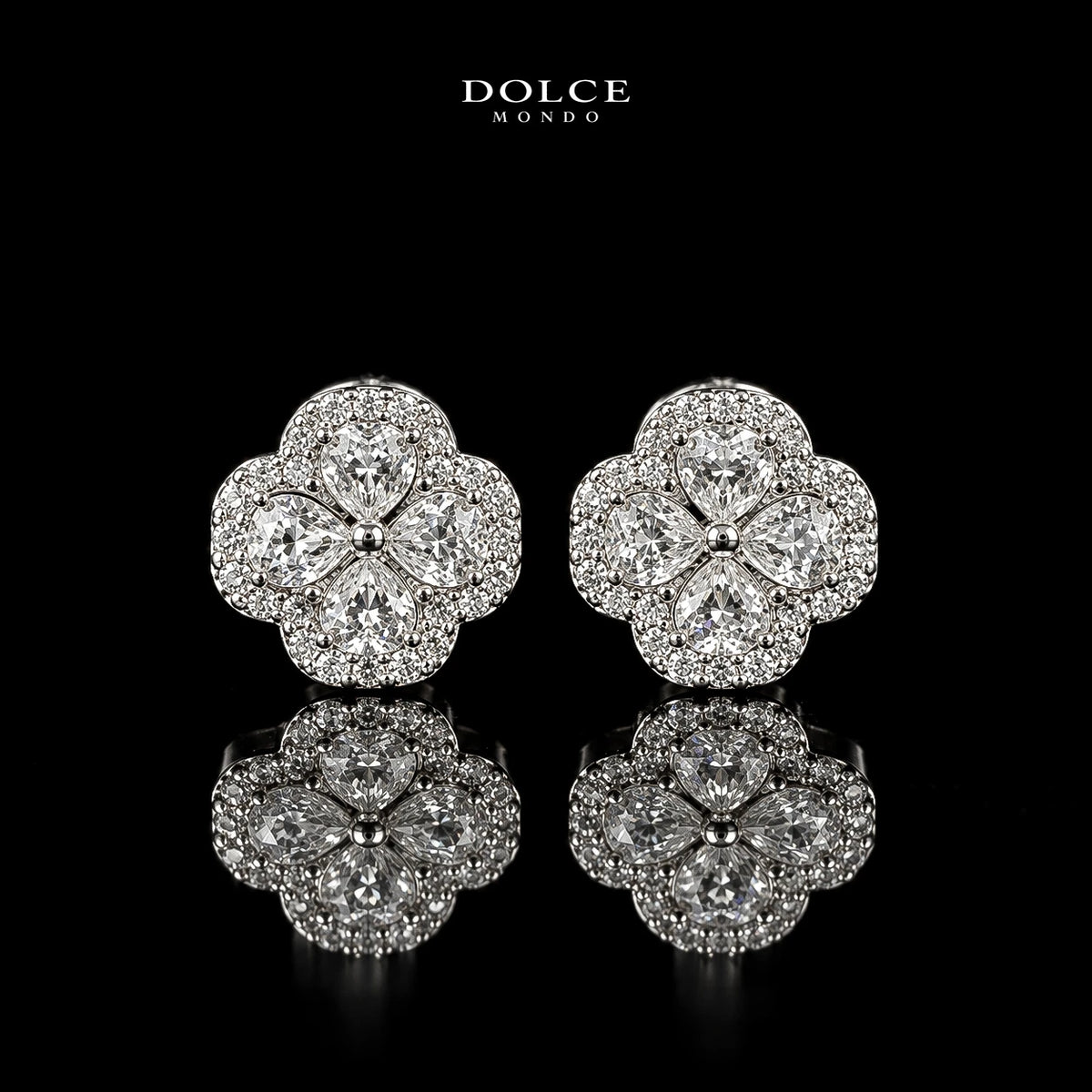 Dolce Mondo Ruba White 925 Silver Stud Earrings in High Quality Zircon Stones - Premium Rhodium Plated