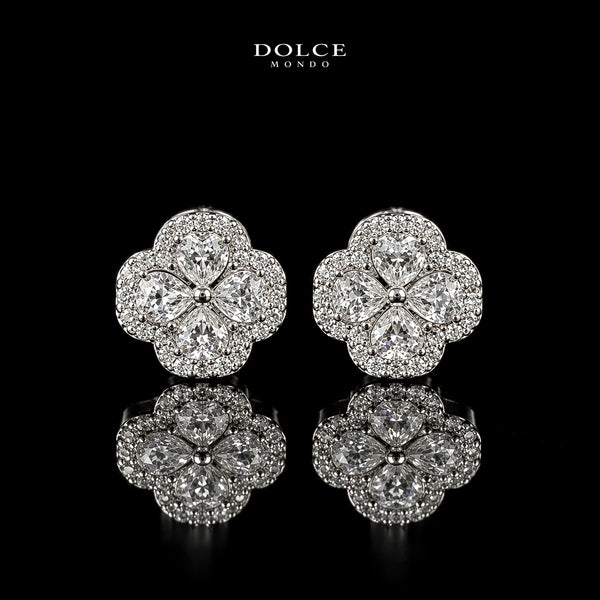 Dolce Mondo Ruba White 925 Silver Stud Earrings in High Quality Zircon Stones - Premium Rhodium Plated