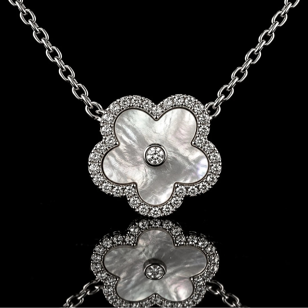Dolce Mondo Nawal White 925 Silver Pendant Necklace in High Quality Zircon Stones - Premium Rhodium Plated
