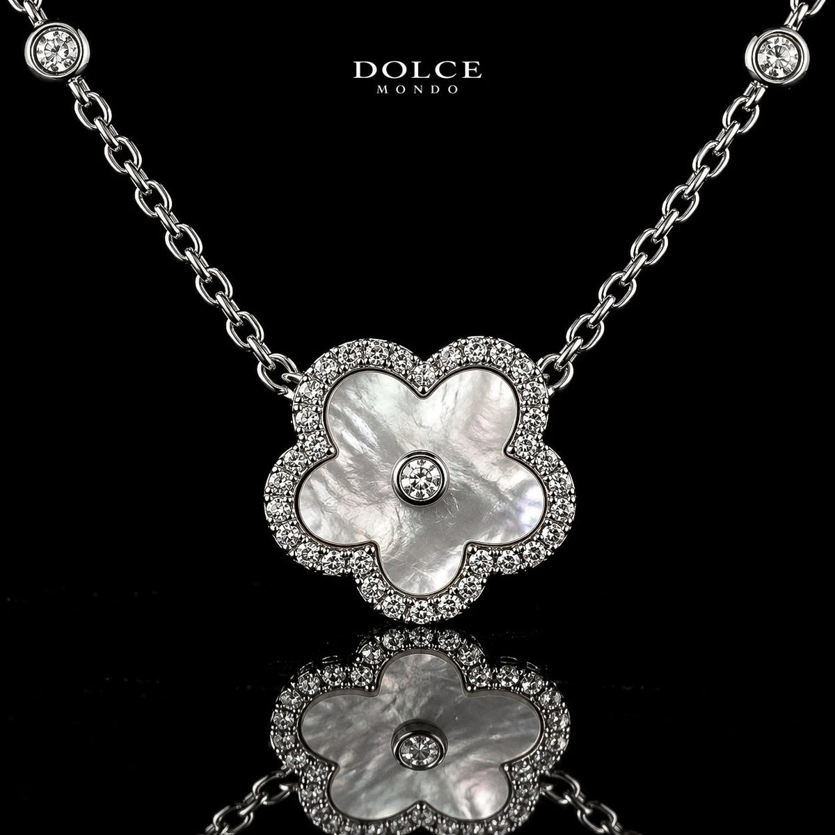 Dolce Mondo Nawal White 925 Silver Pendant Necklace in High Quality Zircon Stones - Premium Rhodium Plated