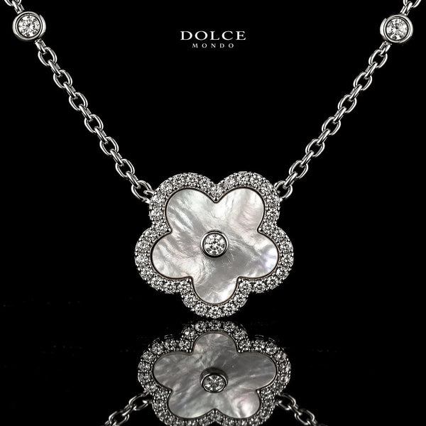 Dolce Mondo Nawal White 925 Silver Pendant Necklace in High Quality Zircon Stones - Premium Rhodium Plated