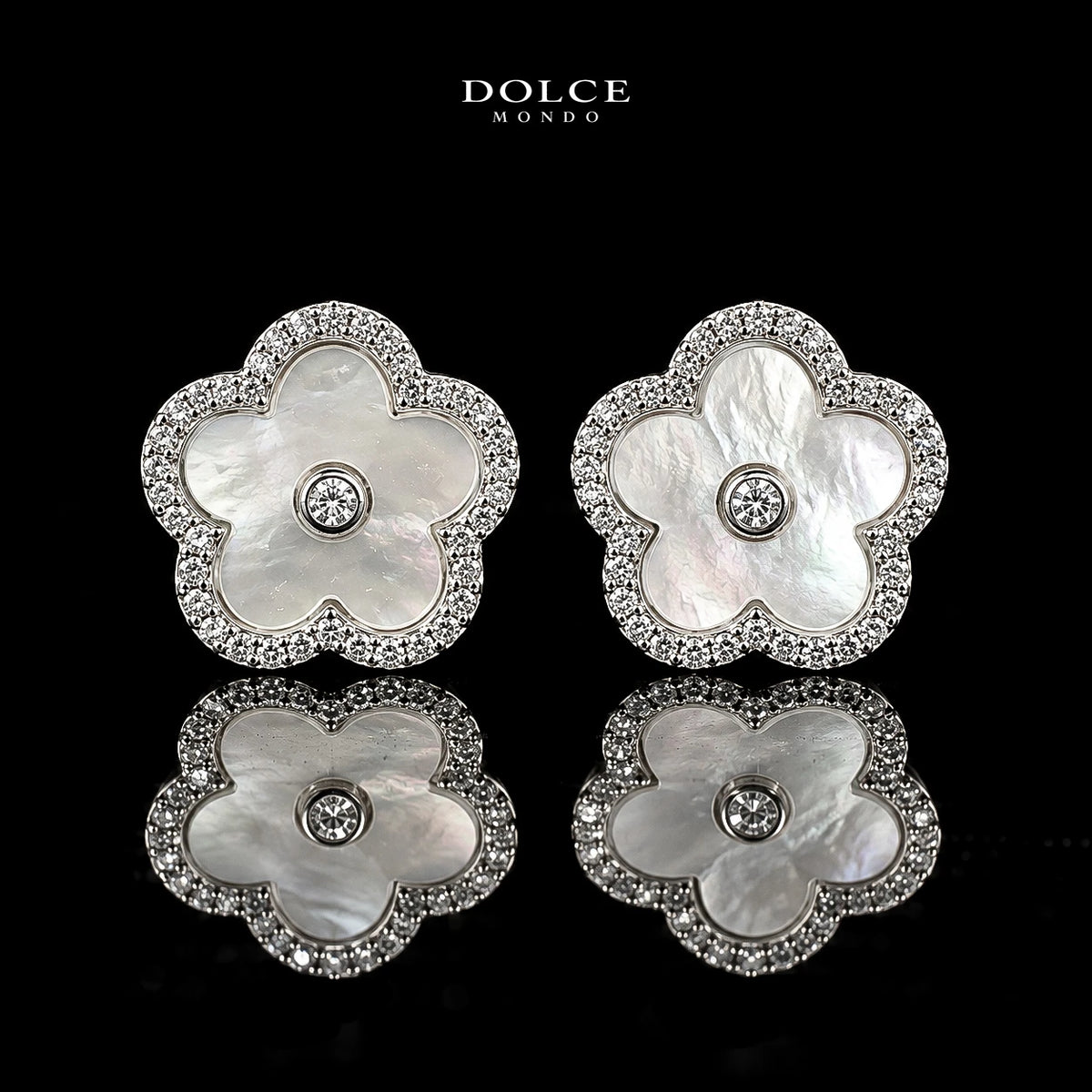 Dolce Mondo Nawal White 925 Silver Stud Earrings in High Quality Zircon Stones - Premium Rhodium Plated