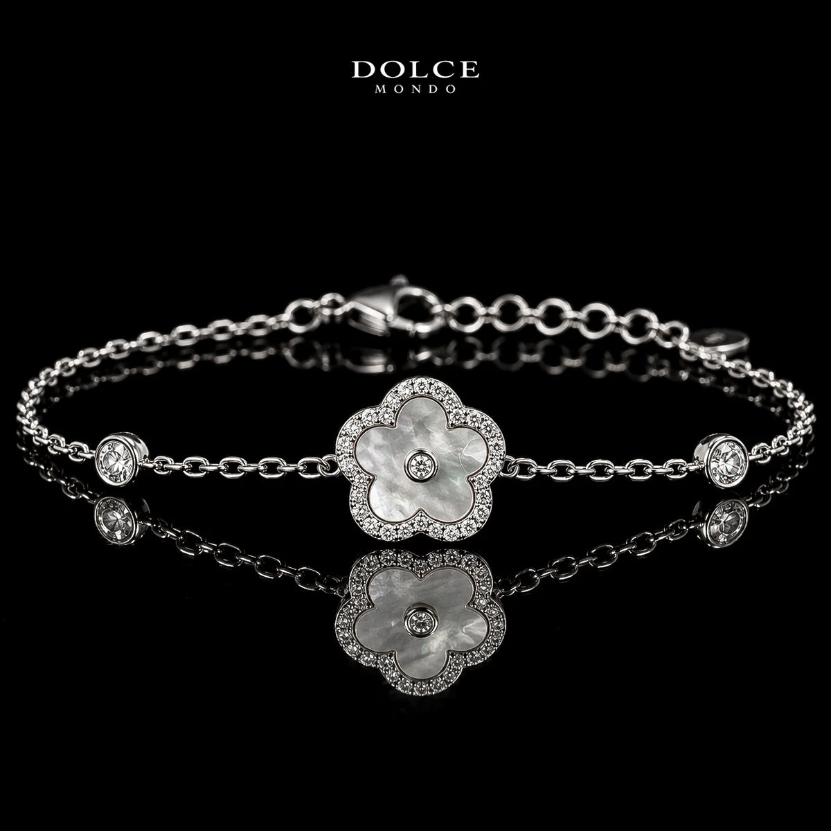Dolce Mondo Nawal White 925 Silver Bracelet in High Quality Zircon Stones - Premium Rhodium Plated