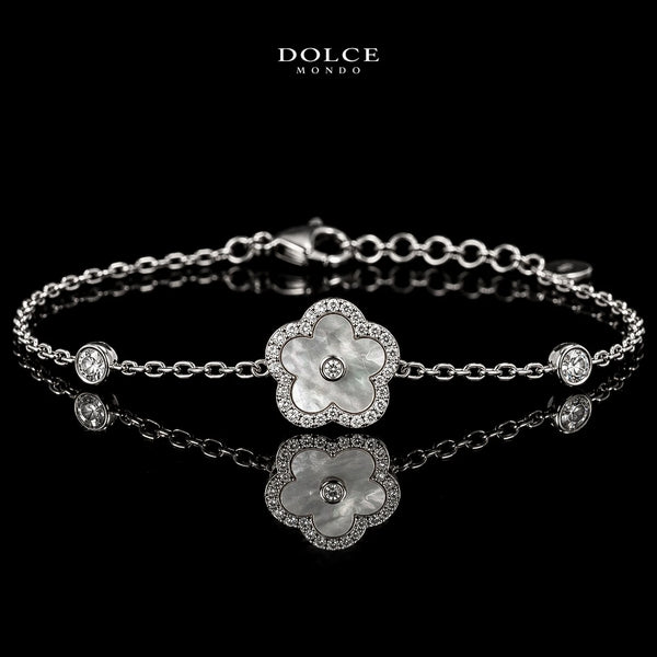 Dolce Mondo Nawal White 925 Silver Bracelet in High Quality Zircon Stones - Premium Rhodium Plated