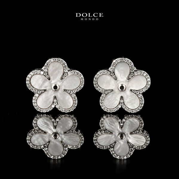 Dolce Mondo Tasneem White 925 Silver Stud Earrings in High Quality Zircon Stones - Premium Rhodium Plated