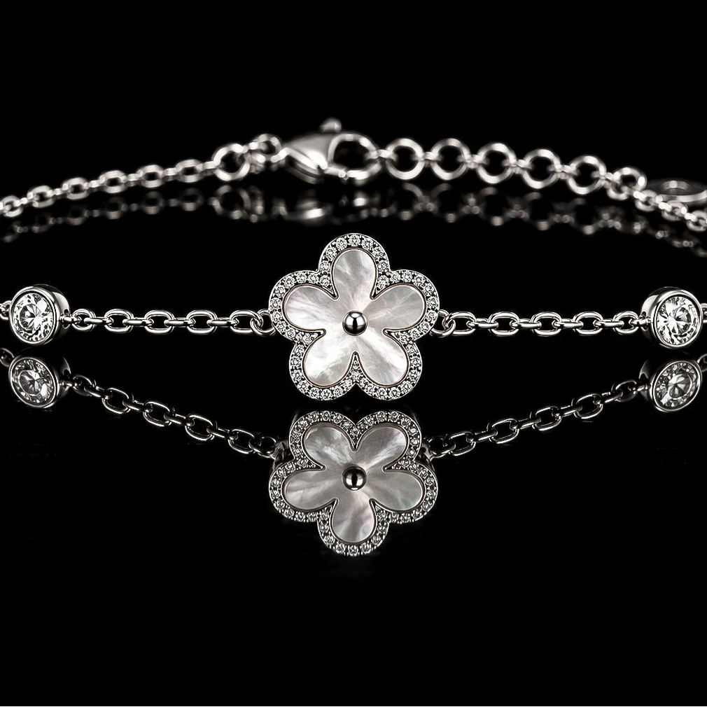Dolce Mondo Tasneem White 925 Silver Bracelet in High Quality Zircon Stones - Premium Rhodium Plated