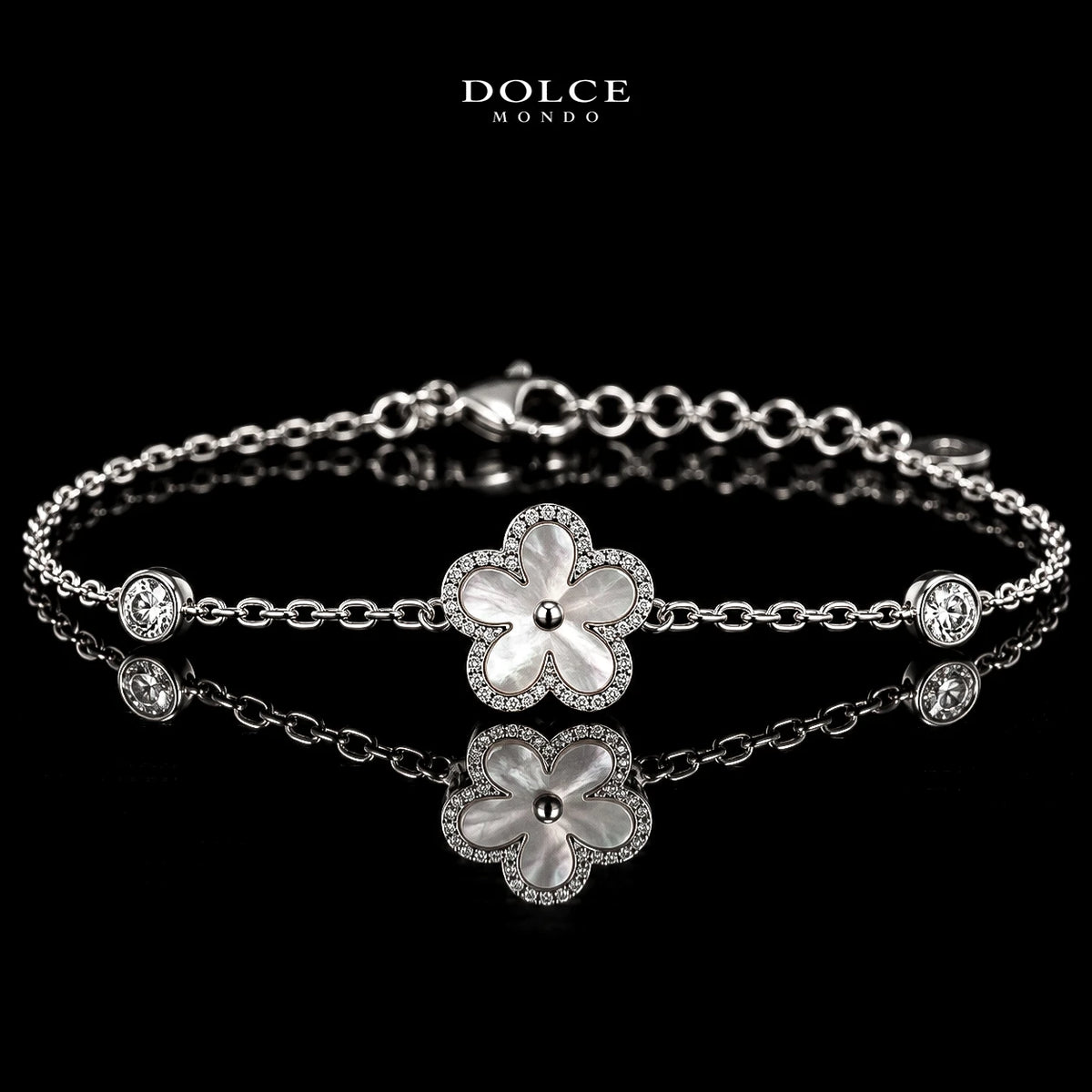Dolce Mondo Tasneem White 925 Silver Bracelet in High Quality Zircon Stones - Premium Rhodium Plated