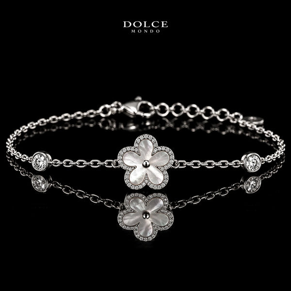 Dolce Mondo Tasneem White 925 Silver Bracelet in High Quality Zircon Stones - Premium Rhodium Plated