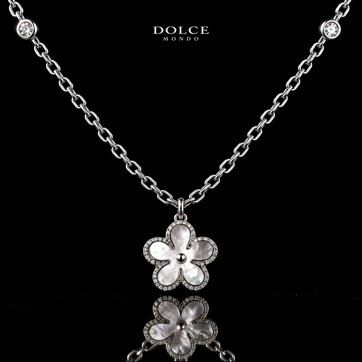 Dolce Mondo Tasneem White 925 Silver Pendant Necklace in High Quality Zircon Stones - Premium Rhodium Plated