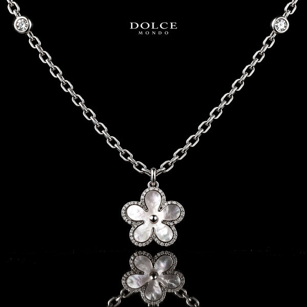 Dolce Mondo Tasneem White 925 Silver Pendant Necklace in High Quality Zircon Stones - Premium Rhodium Plated