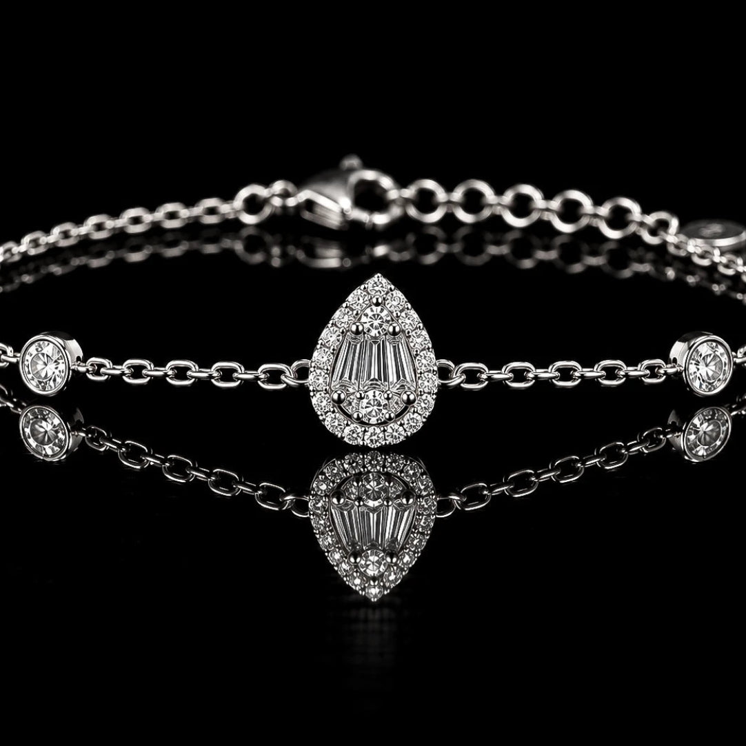 Dolce Mondo Hiba White 925 Silver Bracelet in High Quality Zircon Stones - Premium Rhodium Plated