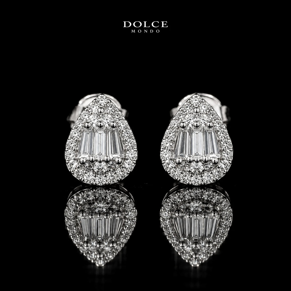 Dolce Mondo Hiba White 925 Silver Stud Earrings in High Quality Zircon Stones - Premium Rhodium Plated