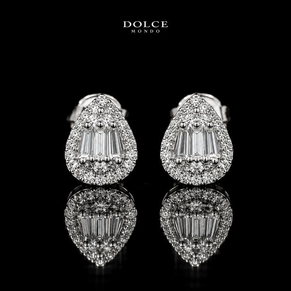 Dolce Mondo Hiba White 925 Silver Stud Earrings in High Quality Zircon Stones - Premium Rhodium Plated