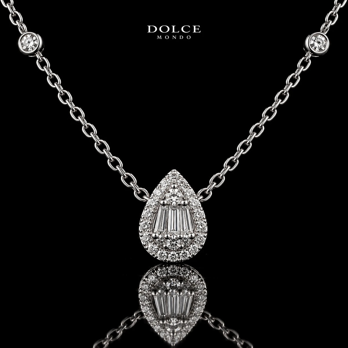 Dolce Mondo Hiba White 925 Silver Pendant Necklace in High Quality Zircon Stones - Premium Rhodium Plated