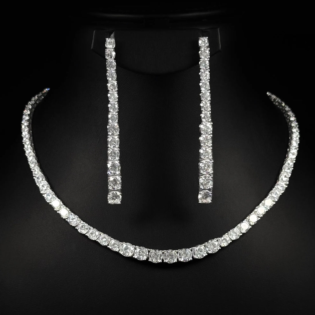 Classic Tennis White Zircon Premium Rhodium Plated Luxury Bridal Full Set