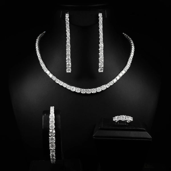 Classic Tennis White Zircon Premium Rhodium Plated Luxury Bridal Full Set