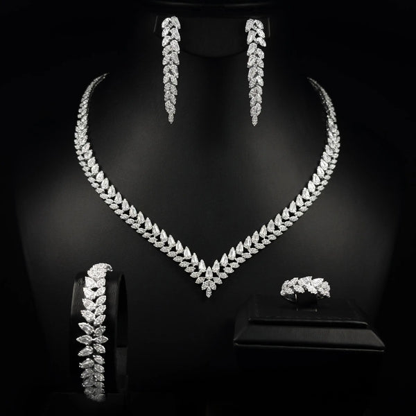 Royal Laurel White Zircon Rhodium Plated Bridal Full Set