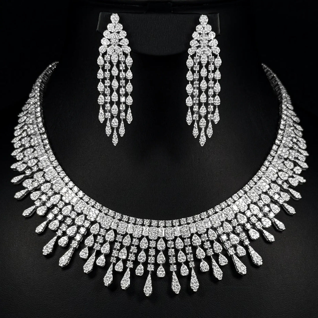 Regal Fringe White Premium Quality Zircon Rhodium Plated Wedding Full Set