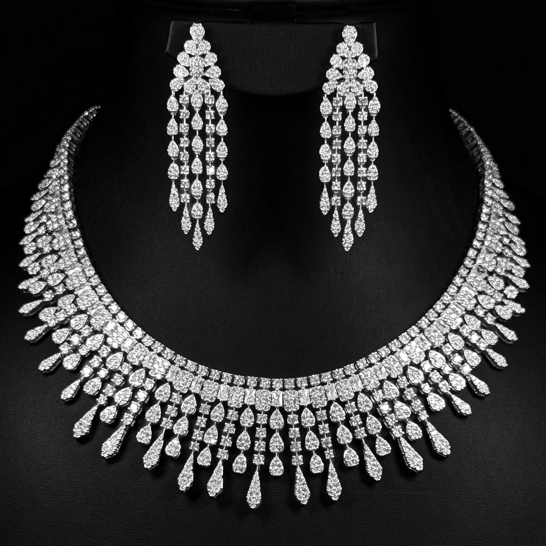 Regal Fringe White Premium Quality Zircon Rhodium Plated Wedding Full Set