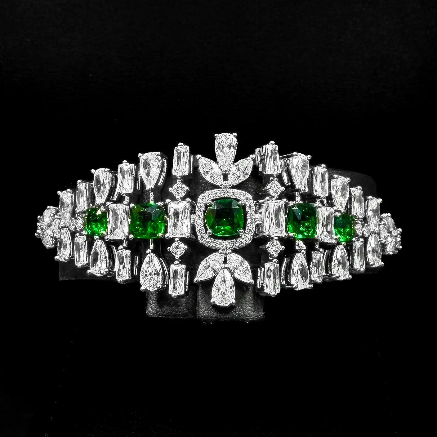 Emerald Fringe Green Premium Quality Zircon Rhodium Plated Wedding Full Set