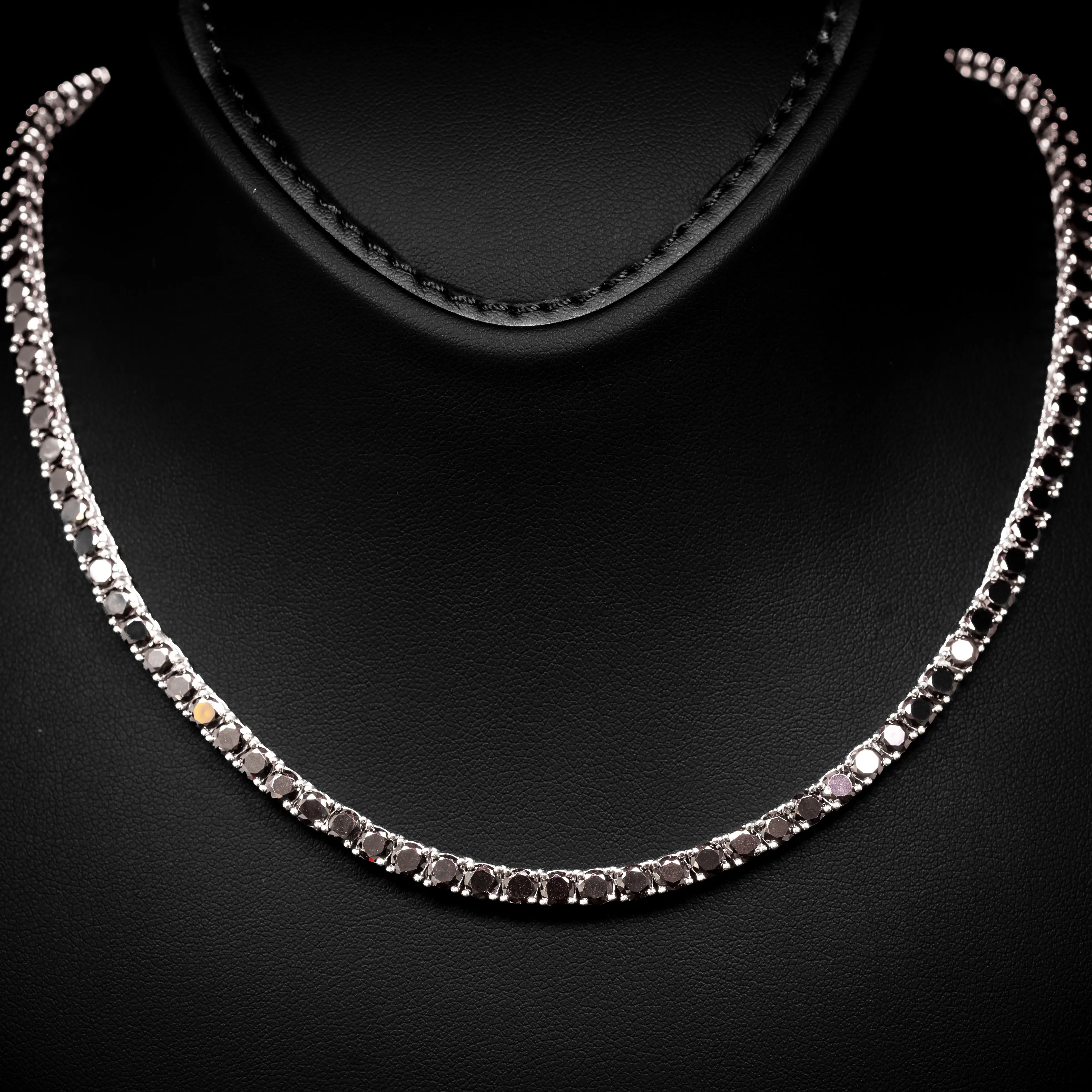 Dolce Mondo Tennis Necklace 3mm, 4mm & 6mm Black Simulated Diamond Stone in Pure 925 Sterling Silver